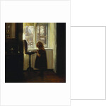 A Girl Standing by a Sewing Table by Carl Holsoe