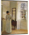 A Lady looking in a Mirror by an Open Door by Carl Holsoe