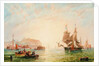 A trading brig and other vessels off the entrance to Scarborough by John Wilson Carmichael