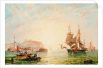 A trading brig and other vessels off the entrance to Scarborough by John Wilson Carmichael