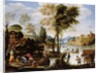 Italianate river landscape with poling boatman and woman with a basket of crabs, c.1604-05 by Domenichino