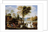 Italianate river landscape with poling boatman and woman with a basket of crabs, c.1604-05 by Domenichino