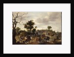 Landscape with a cavalry battle, gallows and a windmill beyond by Peeter Snayers