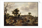 Landscape with a cavalry battle, gallows and a windmill beyond by Peeter Snayers