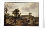 Landscape with a cavalry battle, gallows and a windmill beyond by Peeter Snayers
