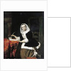 An elegant lady writing at her desk, with a dog beside her by Gabriel Metsu
