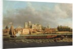 View of Westminster from Lambeth with a royal barge in the foreground by Samuel Scott