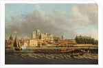 View of Westminster from Lambeth with a royal barge in the foreground by Samuel Scott