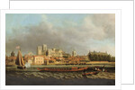 View of Westminster from Lambeth with a royal barge in the foreground by Samuel Scott