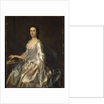 Mary, wife of Henry, 7th Lord Arundell of Wardour, in a grey satin dress, holding roses by a table by George Knapton