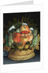 Reversible anthropomorphic portrait of a man composed of fruit by Giuseppe Arcimboldo