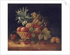Grapes, plums, cherries, peaches, an apple, a pineapple, and a melon, in a wicker basket by Charles Lewis