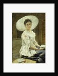 A Young Beauty in a White Hat by Franz Xaver Simm
