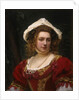 Portrait of an Elegant Lady in a Red Velvet Dress by Gustave Jacquet