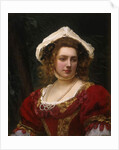 Portrait of an Elegant Lady in a Red Velvet Dress by Gustave Jacquet
