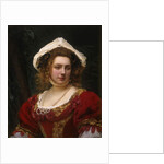 Portrait of an Elegant Lady in a Red Velvet Dress by Gustave Jacquet