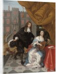 A gentleman courting a lady music making in a courtyard, 1668 by Jacob de Fourmentrou