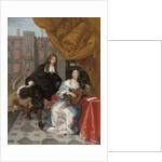 A gentleman courting a lady music making in a courtyard, 1668 by Jacob de Fourmentrou