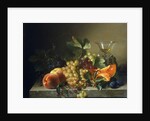A still life with fruit on a stone ledge, 1858 by Bela Schaffer