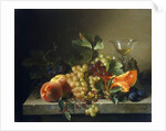 A still life with fruit on a stone ledge, 1858 by Bela Schaffer