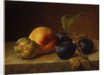A Peach and Plums on a Marble Ledge, 1860 by Johann Wilhelm Preyer