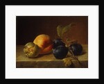 A Peach and Plums on a Marble Ledge, 1860 by Johann Wilhelm Preyer