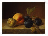 A Peach and Plums on a Marble Ledge, 1860 by Johann Wilhelm Preyer