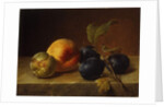 A Peach and Plums on a Marble Ledge, 1860 by Johann Wilhelm Preyer