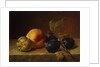 A Peach and Plums on a Marble Ledge, 1860 by Johann Wilhelm Preyer