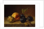 A Peach and Plums on a Marble Ledge, 1860 by Johann Wilhelm Preyer