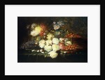 Still life with roses, chrysanthemums, grapes and strawberries by Modeste Carlier