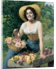 A beauty holding a basket of roses by Gaetano Bellei