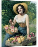 A beauty holding a basket of roses by Gaetano Bellei