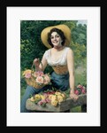 A beauty holding a basket of roses by Gaetano Bellei