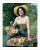 A beauty holding a basket of roses by Gaetano Bellei