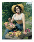 A beauty holding a basket of roses by Gaetano Bellei