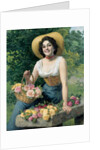 A beauty holding a basket of roses by Gaetano Bellei