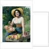 A beauty holding a basket of roses by Gaetano Bellei