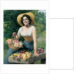 A beauty holding a basket of roses by Gaetano Bellei