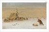 A winter landscape with figures on the ice by a koek-en-zopie tent by Hendrik Avercamp
