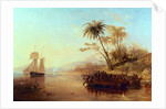 A British Surveying Ship in the South Pacific Greeted by Islanders in Outrigger Canoes, c.1840 by John Wilson Carmichael