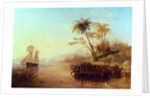 A British Surveying Ship in the South Pacific Greeted by Islanders in Outrigger Canoes, c.1840 by John Wilson Carmichael