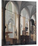 The interior of the Grote Kerk in Dordrecht, with figures conversing and children playing by Daniel de Blieck