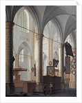 The interior of the Grote Kerk in Dordrecht, with figures conversing and children playing by Daniel de Blieck