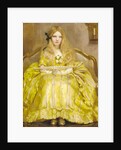 Portrait of a girl, small full-length, in a yellow dress, holding a fan, in an interior, 1903 by Margaret Fletcher
