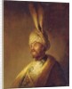 Portrait of a man, bust-length, in a turban with a feather by Gerrit or Gerard (follower of) Dou