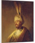 Portrait of a man, bust-length, in a turban with a feather by Gerrit or Gerard (follower of) Dou