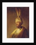 Portrait of a man, bust-length, in a turban with a feather by Gerrit or Gerard (follower of) Dou