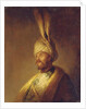 Portrait of a man, bust-length, in a turban with a feather by Gerrit or Gerard (follower of) Dou