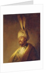 Portrait of a man, bust-length, in a turban with a feather by Gerrit or Gerard (follower of) Dou